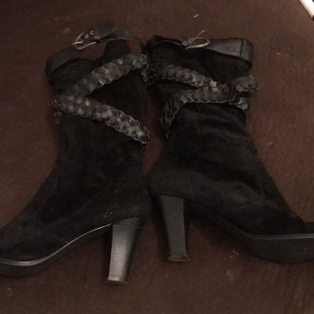 Gently worn black suede boots